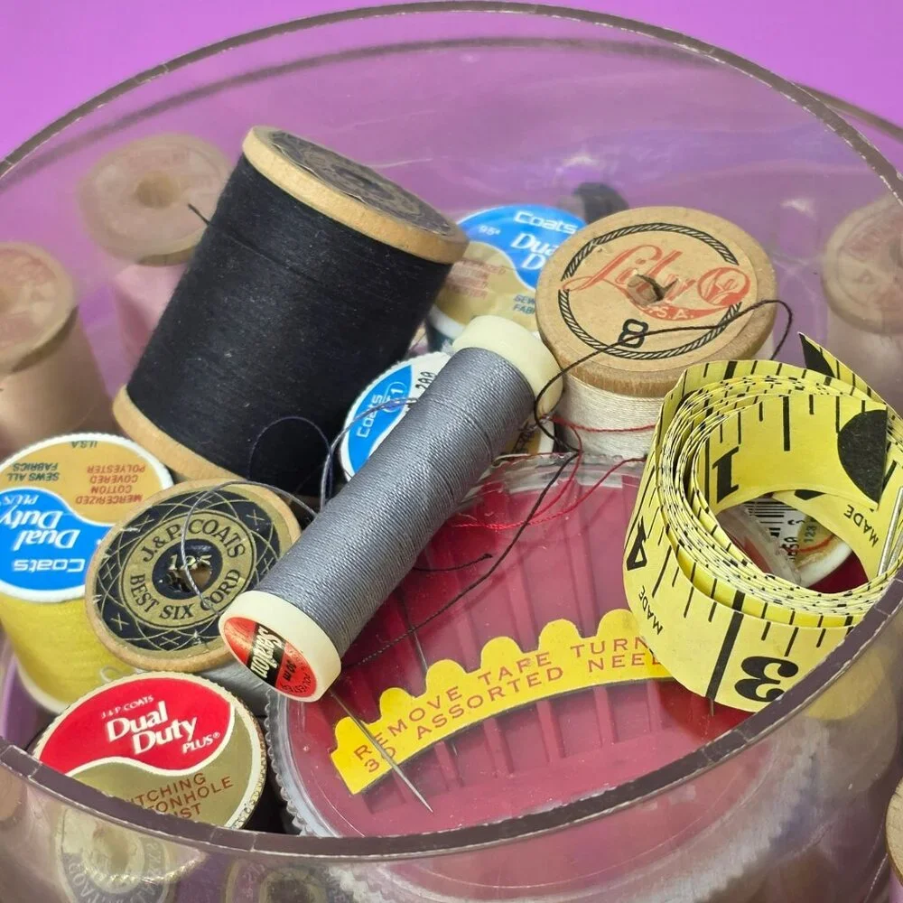 Vintage Blue Rotating‎ Sewing Thread Organizer Spool Holder Threads Accessories